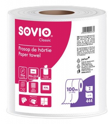 Papierové utierky, 100 % celulóza, rolka, 100 m, priemer 20 cm, 2-vrstvové, SOVIO
