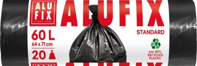 Vrecia na odpadky, 60 l, 20 ks, 64x71 cm, 15 µ, ALUFIX, čierna