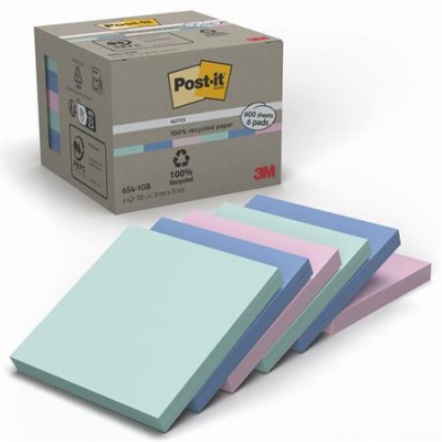 Samolepiaci bloček, 76x76 mm, 6x100 listov, ekologický, 3M POSTIT "Nature", mix pastelových farieb