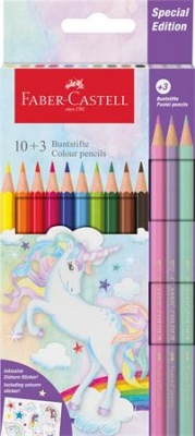 Farebné ceruzky, sada, šesťhranné, FABER-CASTELL "Jednorožec" 10+3 rôznych farieb