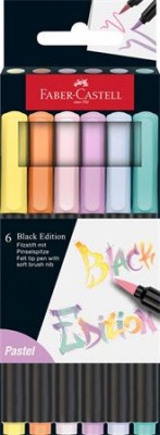 Fixky štetcové, FABER-CASTELL "Black Edition", 6 rôznych pastelových farieb