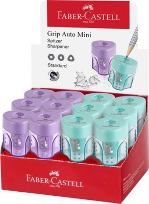 Strúhadlo, displej, jednodierové, so zásobníkom, FABER-CASTELL "GRIP Auto Mini", mix pastelových farieb