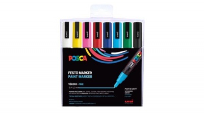 Dekoračný popisovač, sada, 0,9-1,3 mm, UNI "Posca PC-3M", 8 rôznych farieb