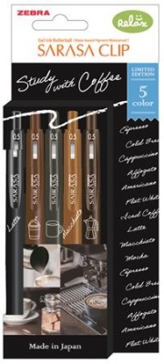 Gélové pero, 0,33 mm, stláčací mechanizmus, ZEBRA "Sarasa Study with Coffee", 5 rôznych farieb