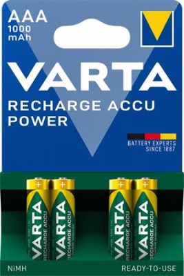 Nabíjateľná batéria, AAA, mikrotužková, 4x1000 mAh, prednabitá, VARTA "Power"