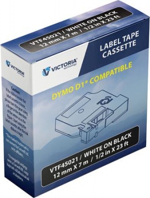 Páska do štítkovača 12 mm x 7 m, kompatibilita: DYMO D1, VICTORIA TECHNOLOGY, čierna-biela